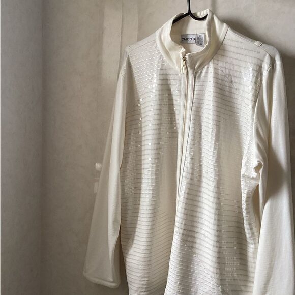 Chicos, 3 Bone, Off White, sequin zip up jacket - Picture 1 of 12
